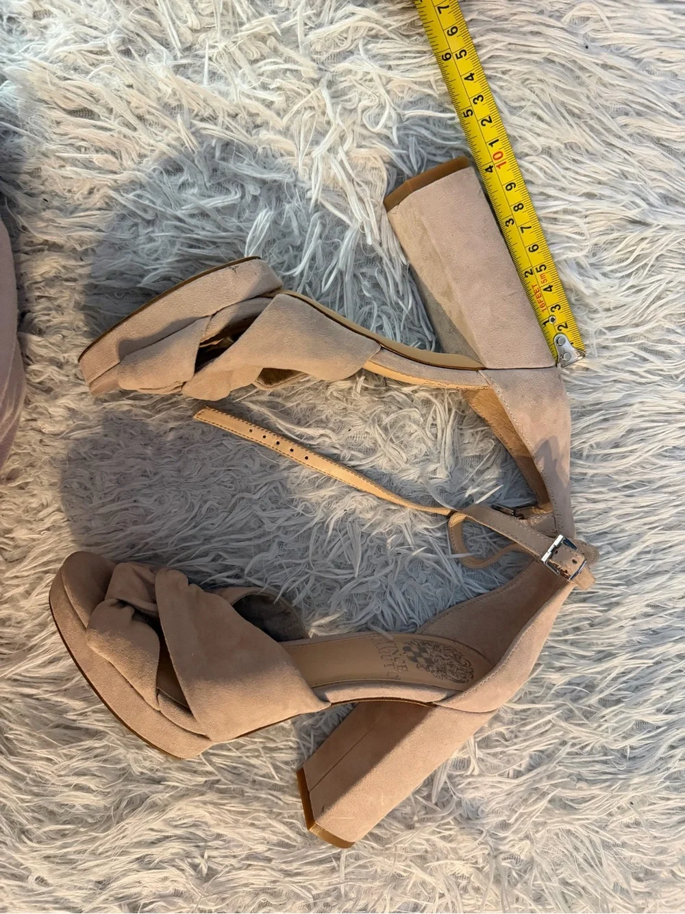 Vince Camuto Beige Suede Knot Front Ankle-Strap Heels Size 5.6 Platform